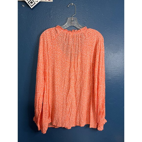 Ruffle trim Old Navy Womens V-Neck Blouse L Pastel Orange Floral Print - Picture 2 of 5